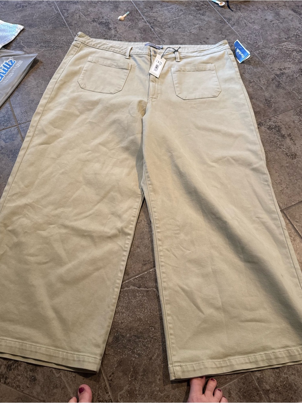 🥦Women’s Khaki Green Wide-Leg Cotton Pants